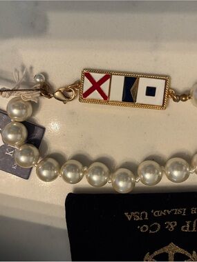 KJP Pearl bracelet with Nautical Enamel Pendant - White, Red, Blue, Gold